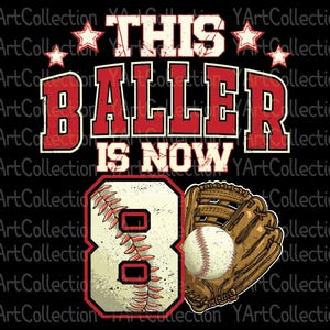 Baseball Birthday This Baller Is Now 8, Baseball 8th Birthday Boy PNG