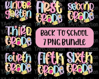 Back To School PNG Bundle, Kindergarten, 1st, 2nd, 3rd, 4th, 5th, 6th Grade PNG