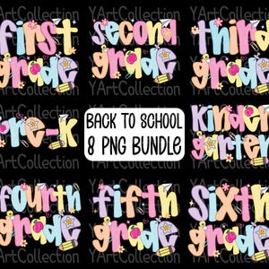 Back To School PNG Bundle, Pre-k, Kindergarten, 1st grade, 2nd grade, 3rd grade, 4th grade, 5th grade, 6th grade PNG