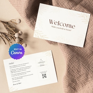 Vacation Rental Welcome Card Template Welcome Card Airbnb Guests Welcome Basket Airbnb Card Vacation Rental Welcome Cards Printable Template