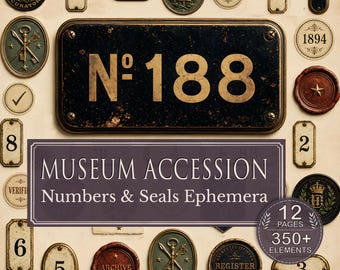 Vintage Number Labels Printable | Museum Archive Tags, Accession Labels & Junk Journal Ephemera