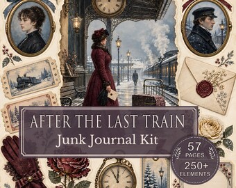 Victorian Romance Junk Journal Kit, Winter Railway Love Story, Vintage Train Tickets, Letters & Keepsake Ephemera Printable