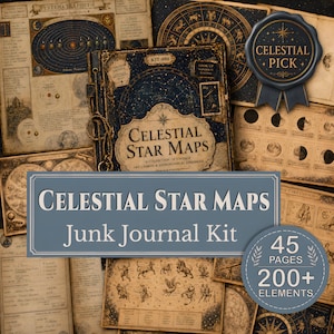 Celestial Star Maps Junk Journal Kit | Vintage Ephemera, Moon Phases, Constellations (Digital Download)