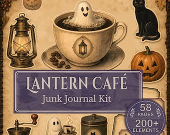 Vintage Halloween Coffee Shop Junk Journal Kit, Cozy Café Ephemera, Order Tickets & Receipts