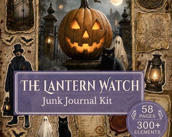Vintage Halloween Junk Journal Kit – 58 Gothic Pumpkin, Ghost and Black Cat Printables