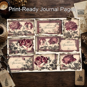 Kit de diario de estilo victoriano con estampado floral oscuro / Materiales imprimibles, papeles de rosas vintage / Páginas de collage gótico imagen 6