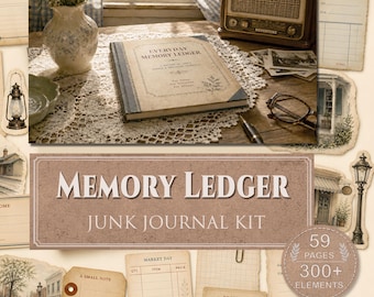 Memory Ledger Junk Journal Kit, Vintage Keepsake Journal, Family Memory Book, Printable Ephemera, Small Town Archive