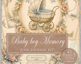 Baby Boy Memory Archive |  Vintage First Year Keepsake Printable & Blue Nursery Ephemera