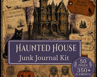 Haunted House Junk Journal Kit | Gothic Halloween Printable Ephemera | Vintage Archive Digital Download