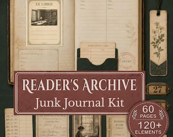 Vintage Book Junk Journal Kit, Dark Academia Reading Archive, 60 Printable Pages