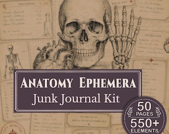 Kit de diario de anatomía, efímeros médicos / Documentos científicos victorianos imprimibles, receta oscura
