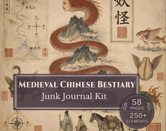 Medieval Chinese Bestiary Junk Journal Kit – Yaoguai Mythical Creatures, 58 Printable Pages
