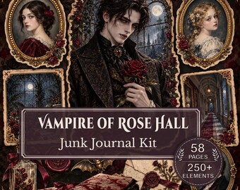 Vampire Junk Journal Kit – Vampire of Rose Hall, Gothic Romance Printable, Victorian Manor Ephemera, Dark Floral Digital Download