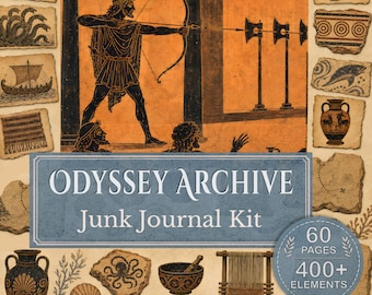 Odyssey Junk Journal Kit | Ancient Greece Printable Ephemera, Greek Mythology Journal Pages, Odysseus Maritime Archive