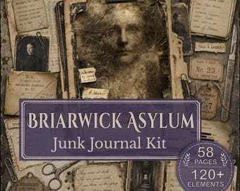 Asylum Junk Journal Kit, Printable Gothic Pages, Haunted Patient Files, Victorian Spirit Photos, Halloween Ephemera