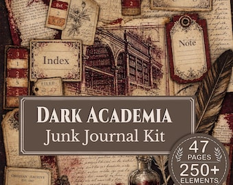 Dark Academia Printable Junk Journal Kit | Gothic Study Notes Collage Supplies