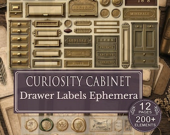 Curiosity Cabinet Drawer Labels Printable | Victorian Specimen Labels, Archive Index Cards & Junk Journal Ephemera