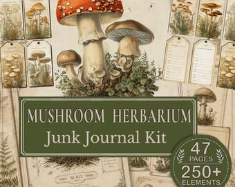Mushroom Cottagecore Junk Journal Kit | Forest Woodland Botanical Ephemera
