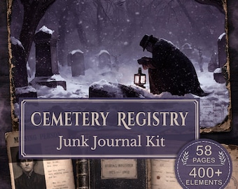 Cemetery Registry Junk Journal Kit, Gothic Graveyard Ephemera, Victorian Mourning Printable