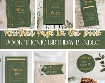 Book Theme Birthday Decorations Bundle, 6 Editable Templates for a Book Lover Party