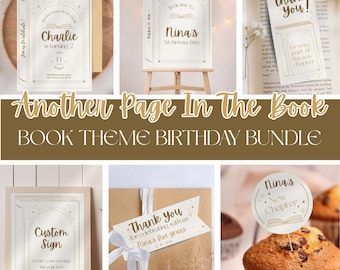 Book Theme Birthday Decorations Bundle, 6 Editable Templates for a Book Lover Party