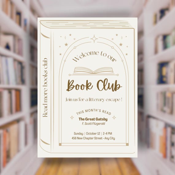 Modèle Invitation Club de Lecture – Thème Livre, Personnalisable, Activités Littéraires, Réunion Club, à Imprimer