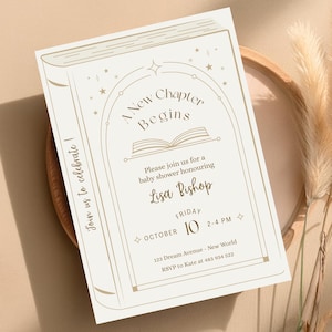Book Baby Shower Invitation : A New Chapter Begins. Storybook Theme and Gender Neutral Editable Canva Template