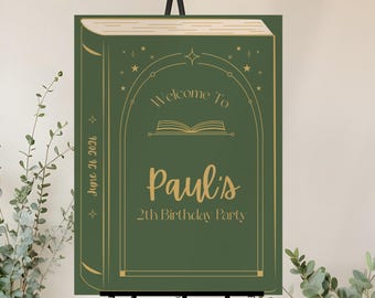 Green Birthday Welcome Sign Book Themed with Digital Download