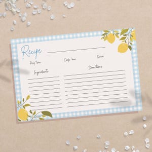 Carte de recettes citron, carte de recettes vintage 6x4, carte de recettes éditable canva, cadeau pour les amateurs de pâtisserie