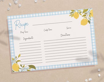 Lemon recipe card, vintage recipe card 6x4, editable recipe card canva, baking lover gift, editable and instant download.