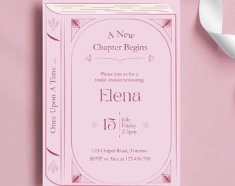 Pink Book Bridal Shower Invite for a Fairy Tale or a literary vibes theme