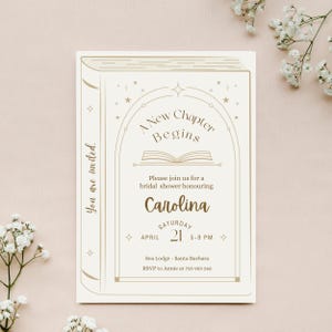 Invitación EVJF – Comienza un nuevo capítulo, temática de libro o cuento de hadas, plantilla editable para imprimir