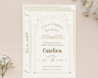 Book Themed Bridal Shower Invitation – A New Chapter Begins, Literary or Fairytale Wedding, Editable Instant Download