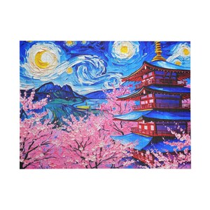 Cherry Blossom Pagoda Puzzle, 1000-Piece Jigsaw, Japanese Art Decor, Gift for Puzzle Lovers, Home Decorations, Relaxation Activity
