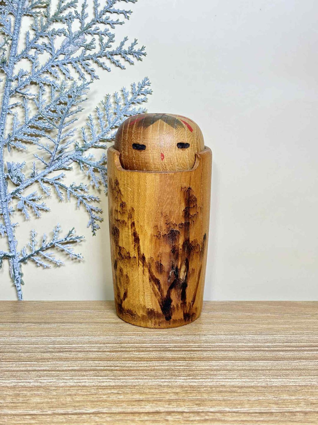 こけし人形、宮島無筆作のヴィンテージ日本の創作人形（11.2 cm