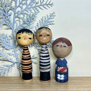 Kokeshi Doll(Set of 3), Vintage Japanese Creative doll &quot;Garden Set&quot; (10.7cm./10.9cm./8.8cm.)