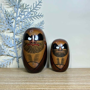 Daruma Kokeshi Doll(Set of2) ,Vintage Japanese Wooded Daruma Doll by Seifu Gono (12cm./9cm.)