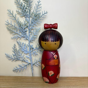 Kokeshi Doll, Vintage Japanese Creative doll &quot;Red kimono&quot; (15.6cm.)