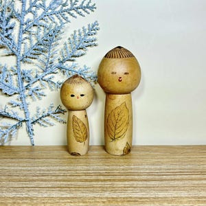 Pair Kokeshi Doll, Vintage Japanese Creative doll "Garden" (11.3cm./8.5cm.)