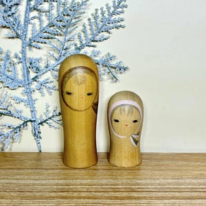 Pair Kokeshi Doll, Vintage Japanese Creative doll &quot;Winter&quot; (9.5cm./6.3cm.)