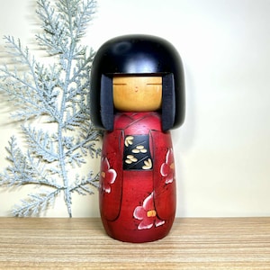 Kokeshi Doll, Vintage Japanese Creative doll &quot;Red Kimono&quot; by Masae Fujikawa (19cm.)