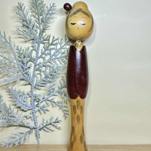 Rare Kokeshi Doll, Vintage Japanese Creative doll by Kishi Sadao (22.2cm.)