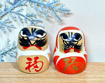 Vintage Daruma Wood Painted Miniature Doll Set of Seven Made in
