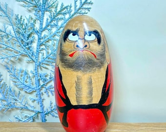 Vintage Daruma Wood Painted Miniature Doll Set of Seven Made in