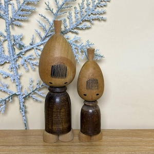 Pair Kokeshi Doll, Vintage Japanese Creative doll by Hideo Ishihara (11cm./8.5cm.)