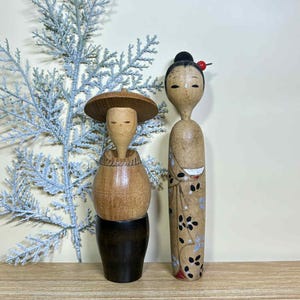 Kokeshi Doll(Set of 2), Vintage Japanese Creative doll (15cm./17.3cm.)