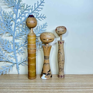 Kokeshi Doll(Set of 3), Vintage Japanese Creative doll (12.9cm./9.5cm./6.5cm.)