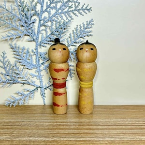 Pair Kokeshi Doll, Vintage Japanese Creative doll (11cm./10.8cm.)