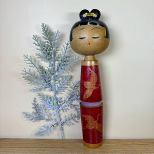 Kokeshi Doll, Vintage Japanese Creative doll &quot;Vintage Red Crane&quot; (26.5cm.)