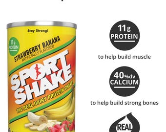 sport shake strawberry and banana, strawberry ,vanilla, chocolate .